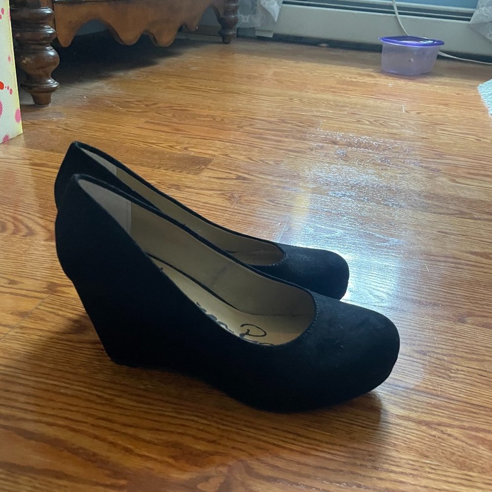 Cute black suede wedges